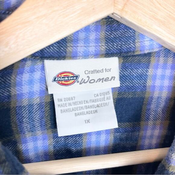 Dickies Flannel Long Sleeve Shirt Plaid woman's size 1X Purple Blue - Picture 3 of 5